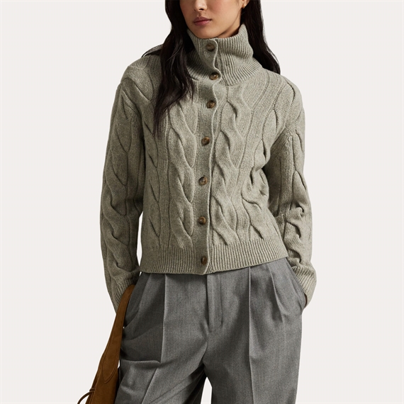 Polo Ralph Lauren Wool-Cashmere Funnelneck Cardigan, Light Vintage Heather 